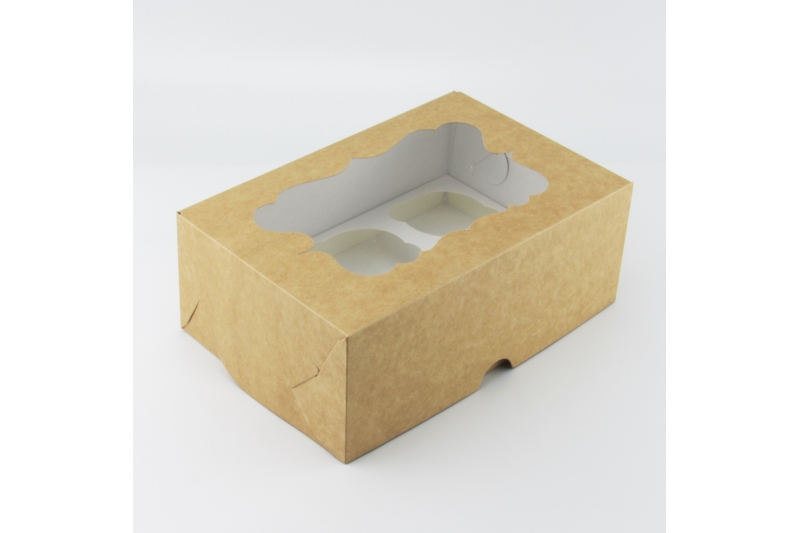 Коробка на 6 кексов (белая/крафт)